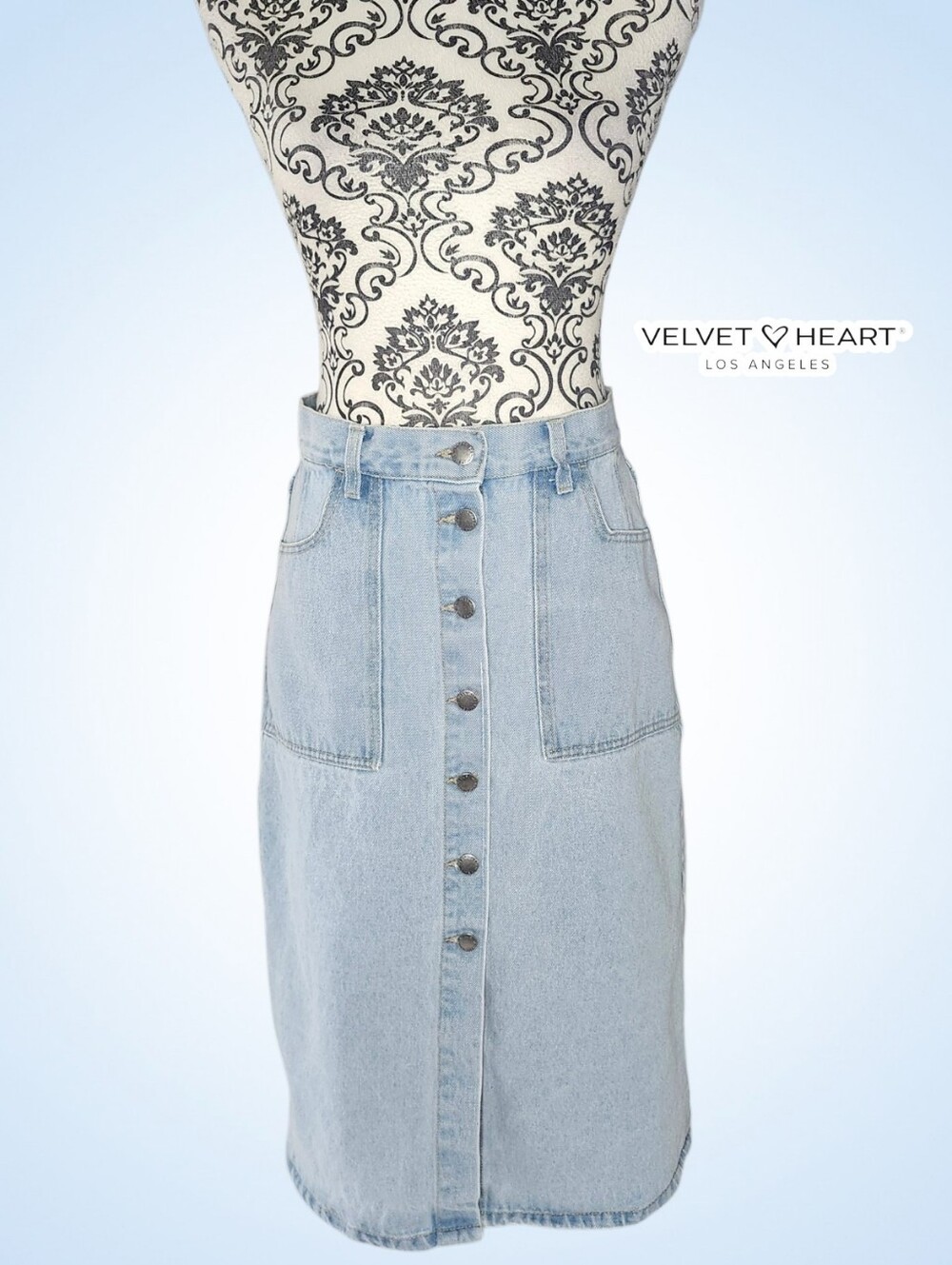 VELVET HEART Light Wash Button-Front Denim Skirt - 27